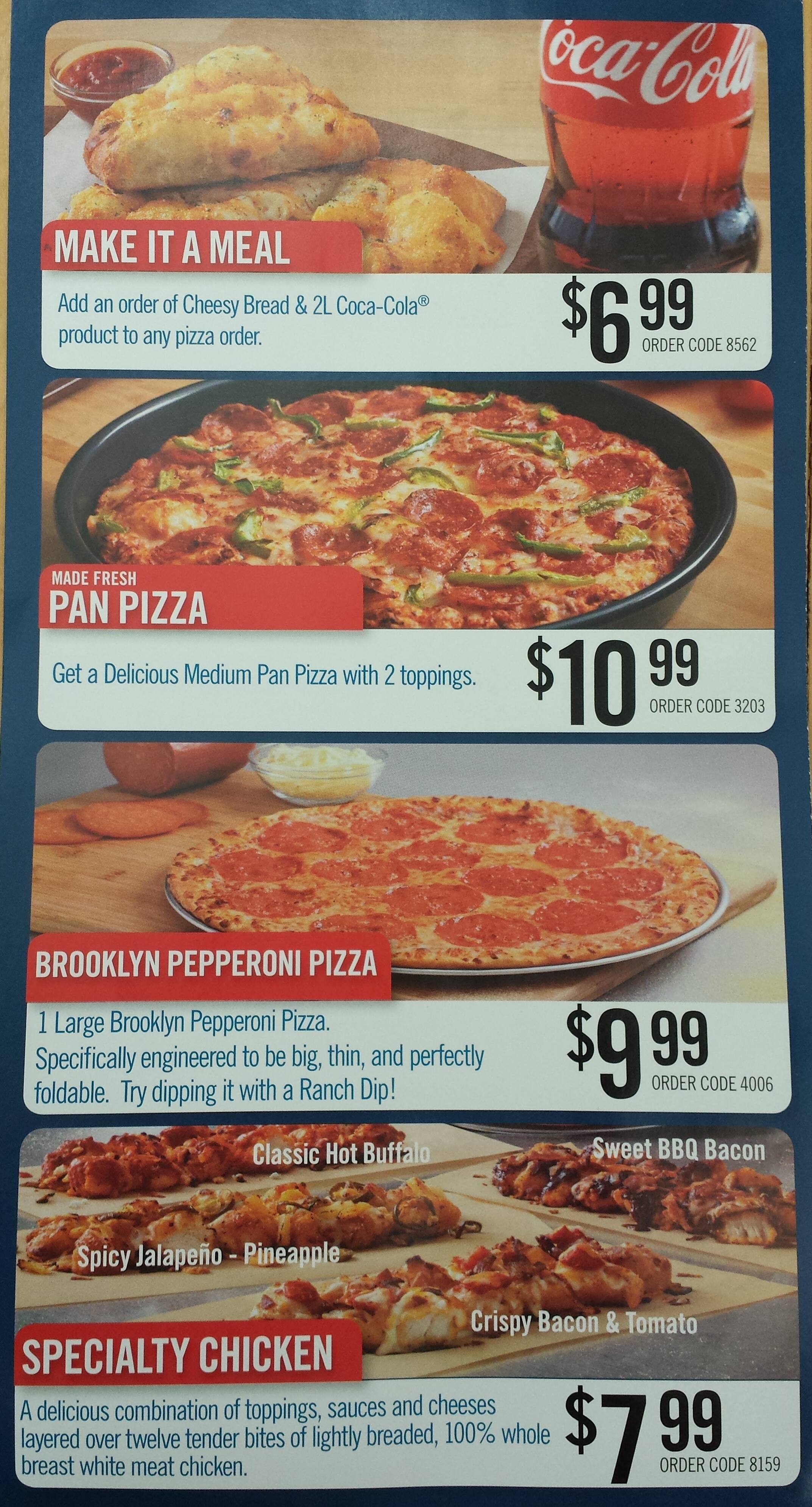 Domino's Pizza menu