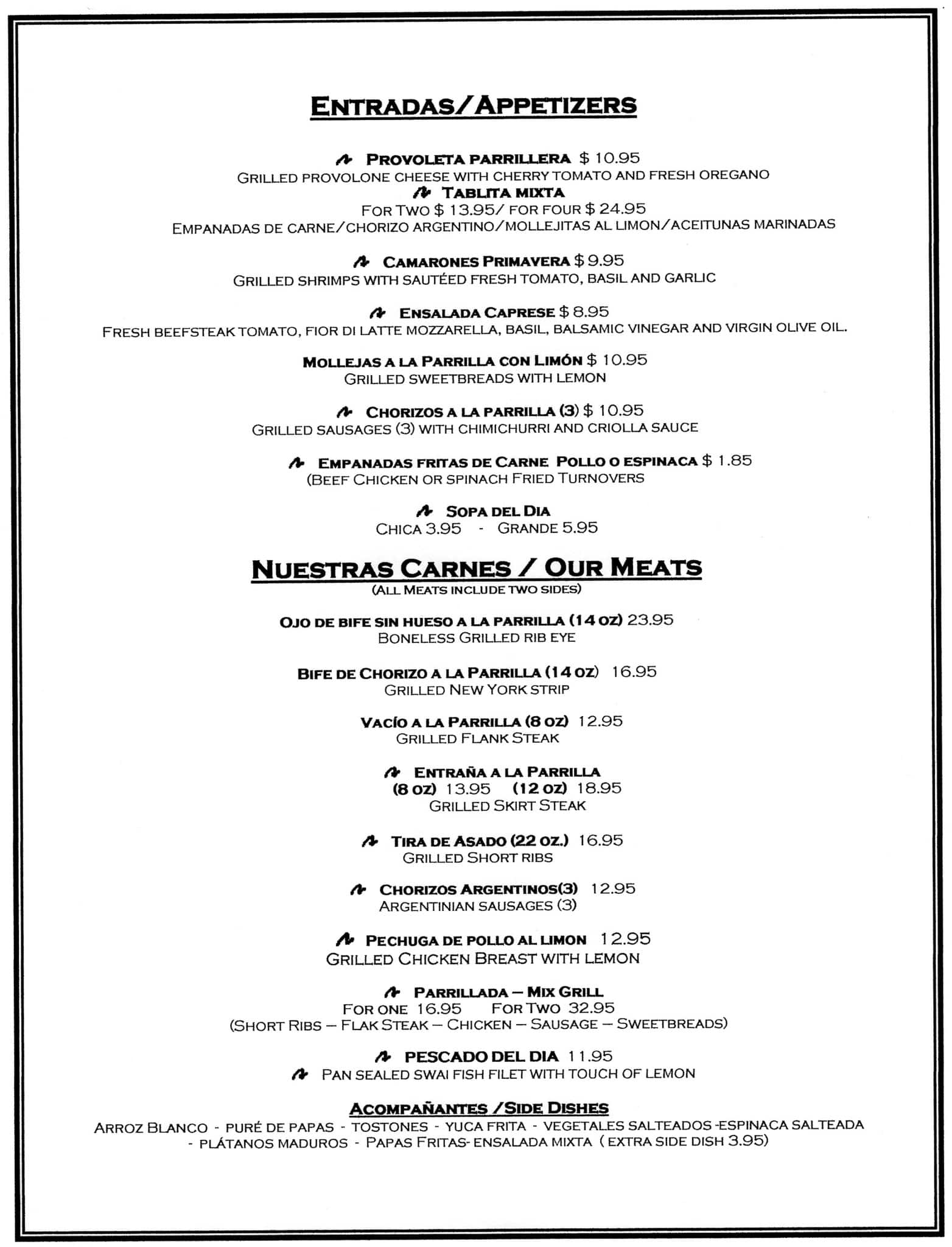 La Cosecha Argentinian Steakhouse a Miami Foto del Menu con Prezzi