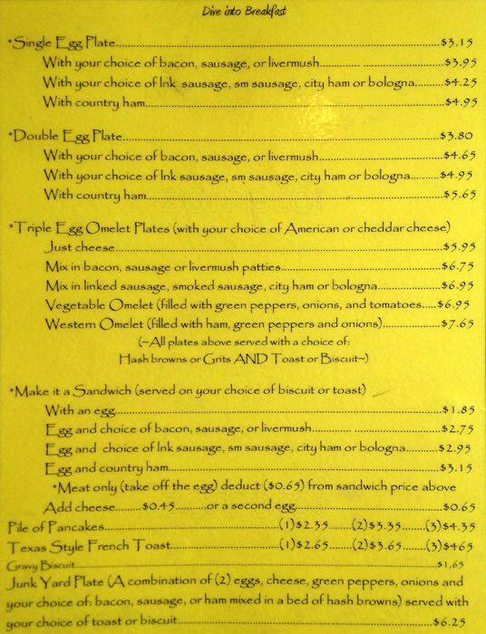 Menu at Dive N restaurant, Pineville