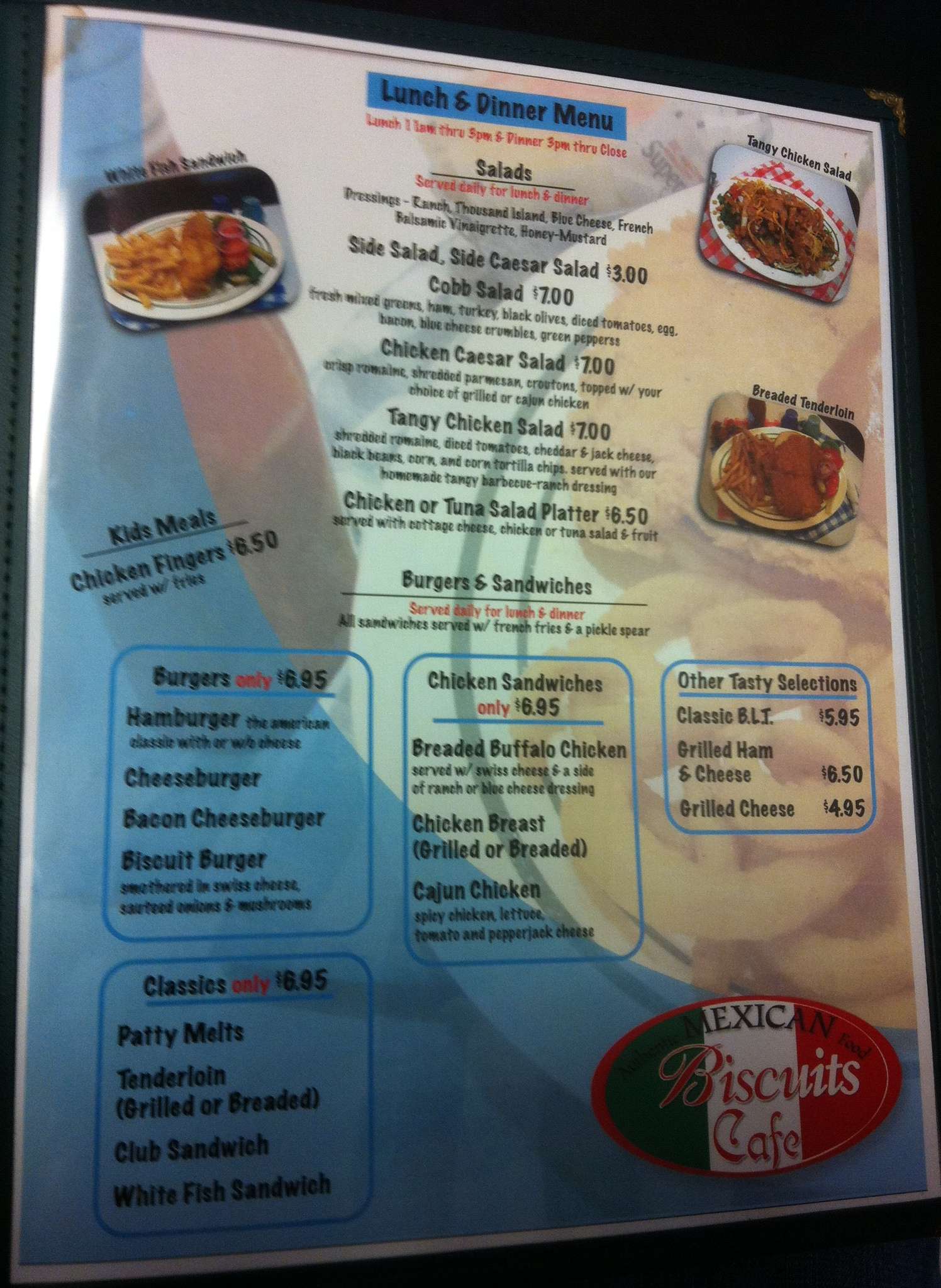 Menu at Biscuits restaurant, Indianapolis
