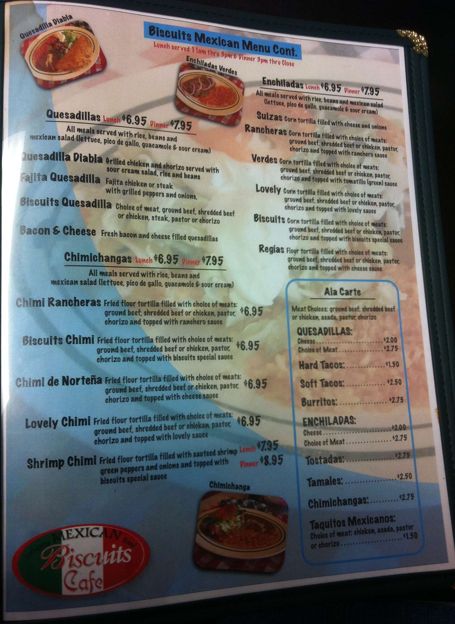 Menu at Biscuits restaurant, Indianapolis