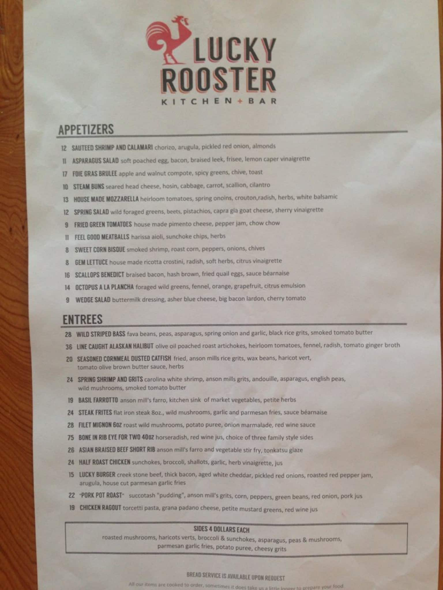 Menu at The Lucky Rooster Kitchen and Bar, Hilton Head Island