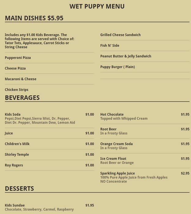 Menu at Wet Dog Cafe, Astoria