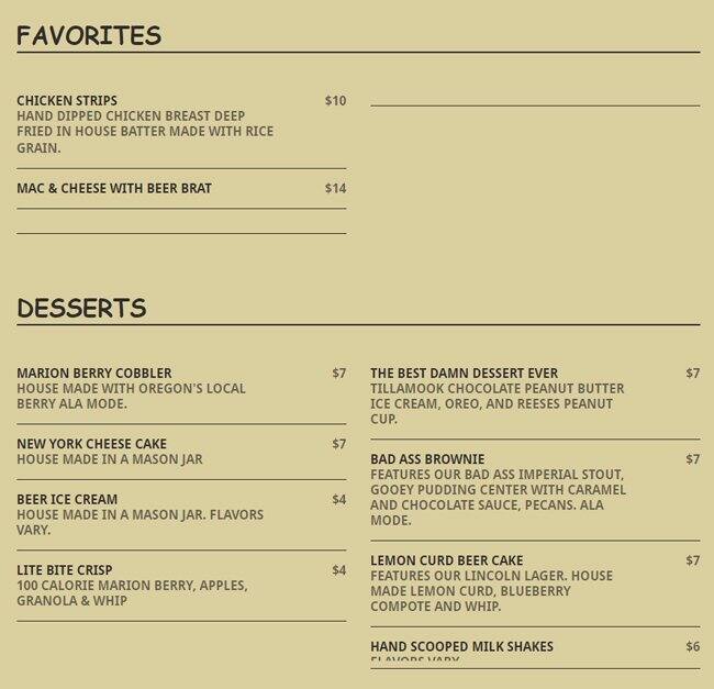 Menu at Wet Dog Cafe, Astoria