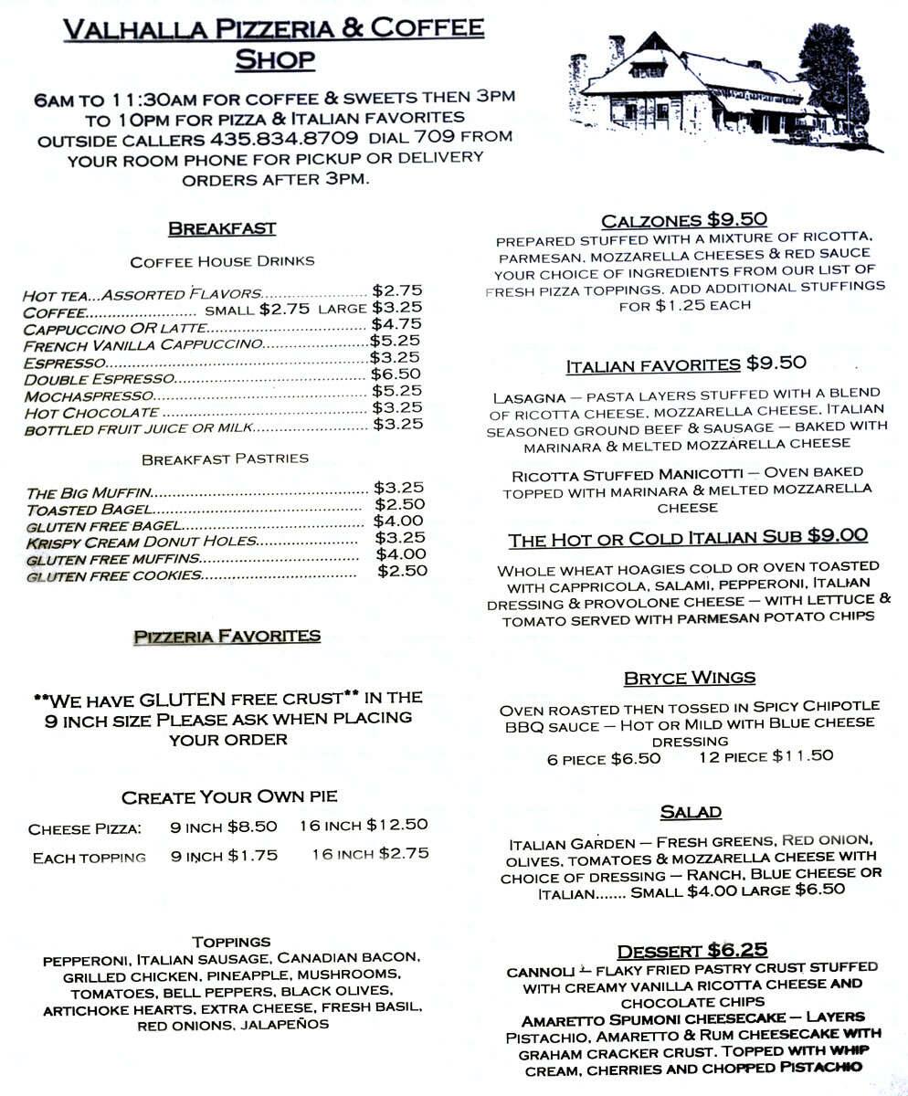 Valhalla Pizzeria and Coffee Shop Menu Urbanspoon/Zomato