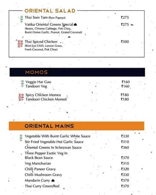 Vatika Restaurant menu