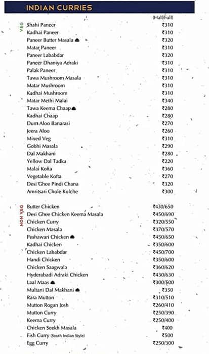 Vatika Restaurant menu