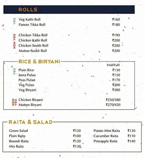 Vatika Restaurant menu