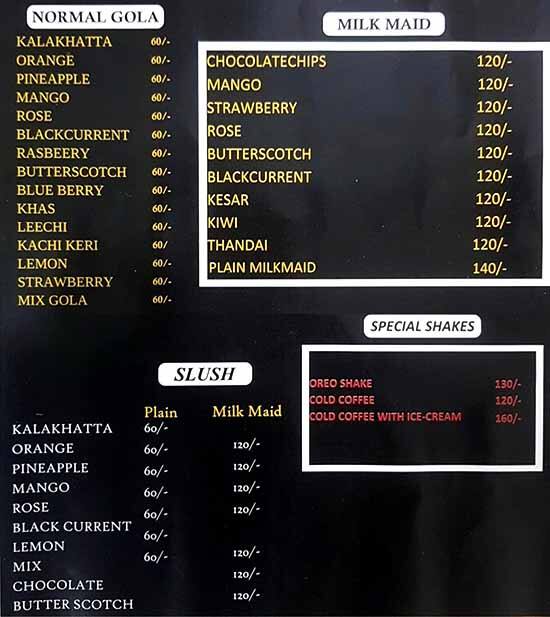 Shree Krishna Gola menu