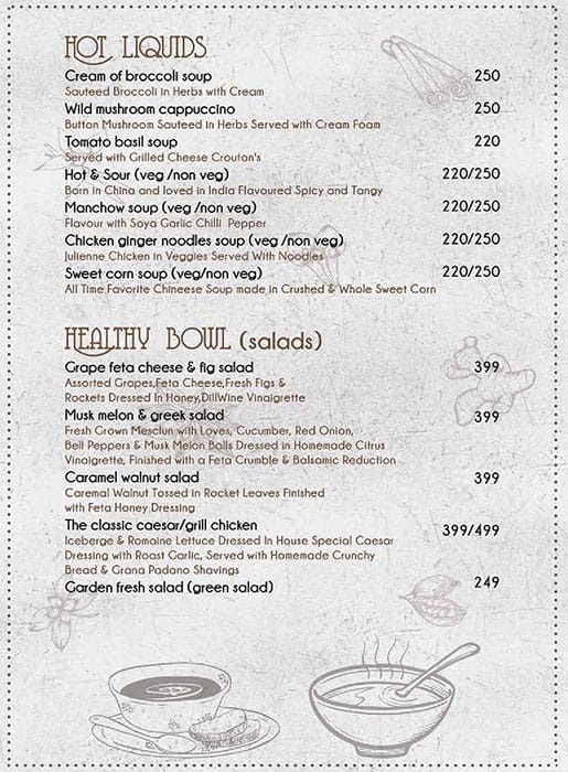 Menu At The Moonshine Project, Hyderabad