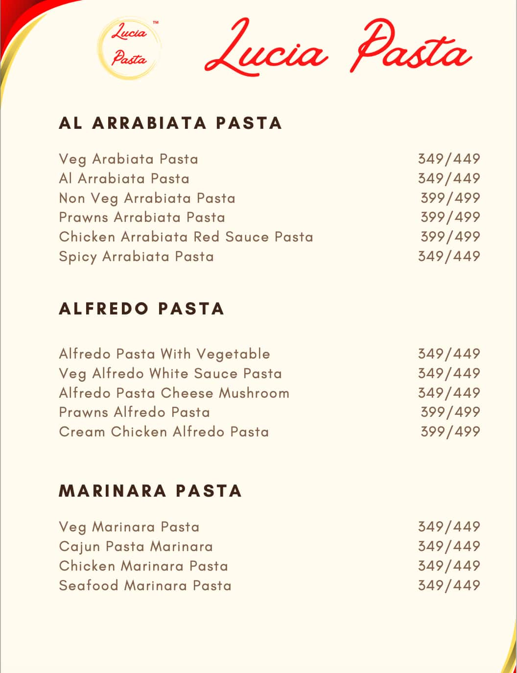 Menu of Lucia Pasta, Kothrud, Pune
