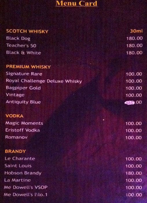 Menu at Marshal Bar, Chennai