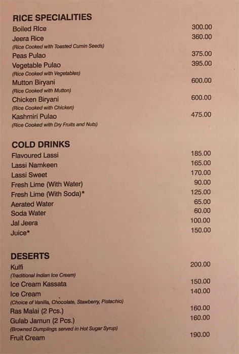 Pindi Restaurant Delhi menu