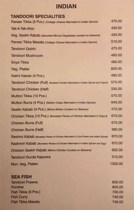 Pindi Restaurant Delhi menu
