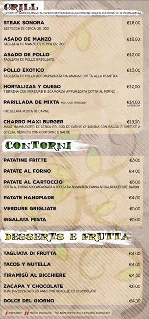 Menu di Charro Cafe' 