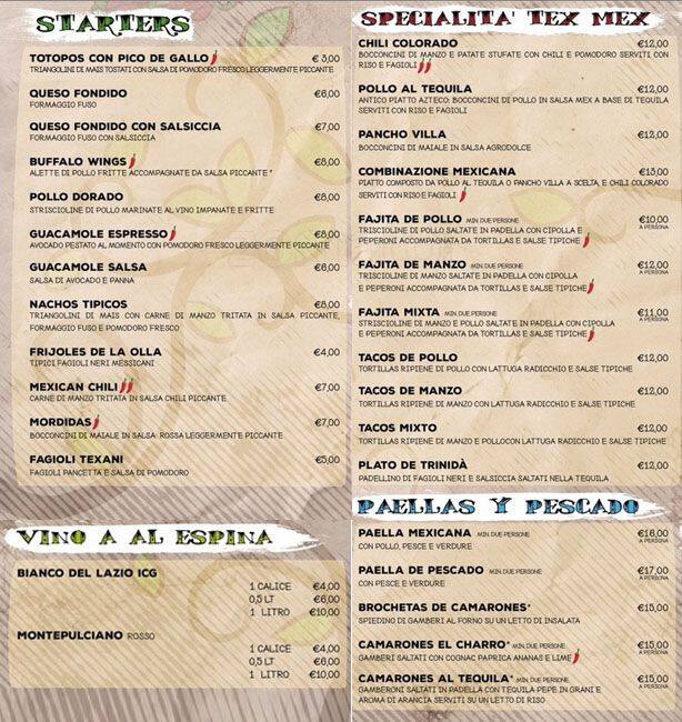 Menu di Charro Cafe' 