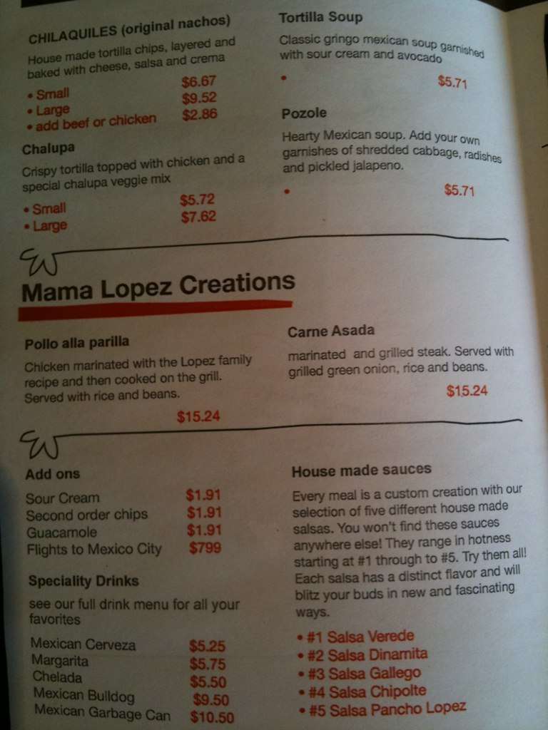 Gringos menu
