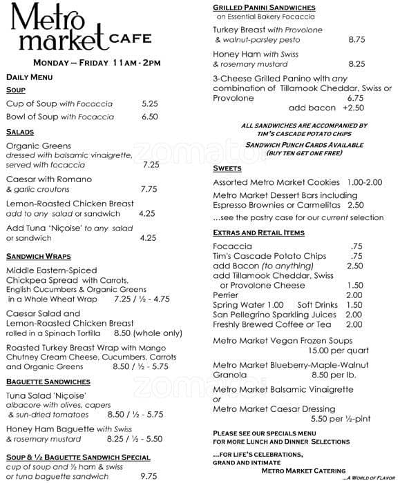 Metro Market Cafe Menu, Menu for Metro Market Cafe, Bainbridge Island