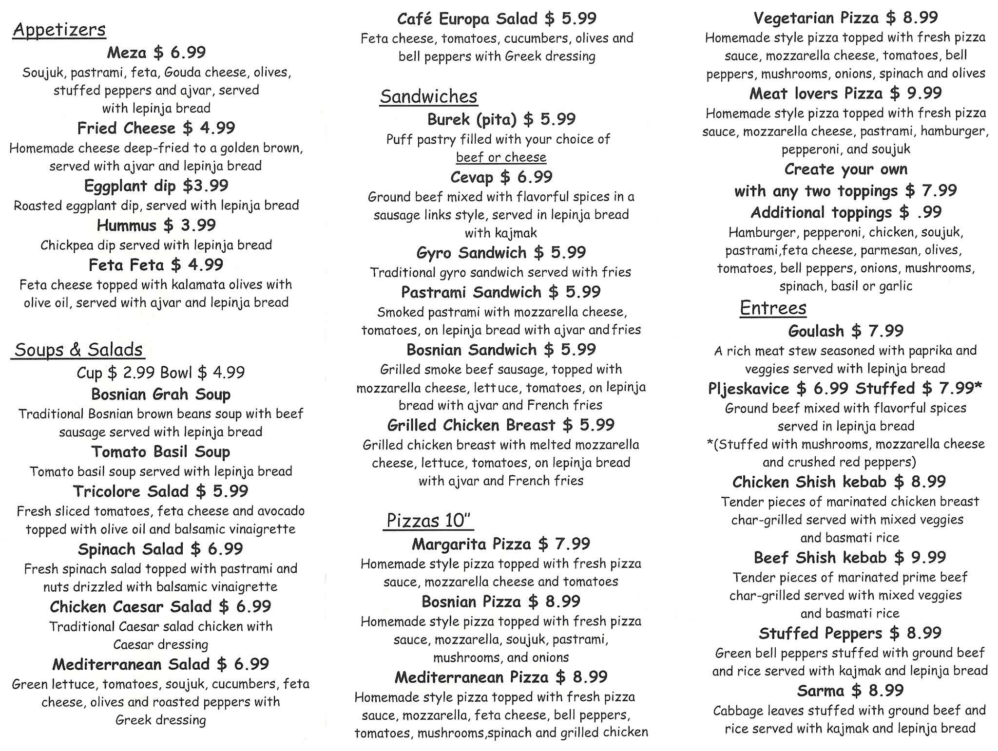 Cafe Europa Menu Menu For Cafe Europa North Charleston Charleston 