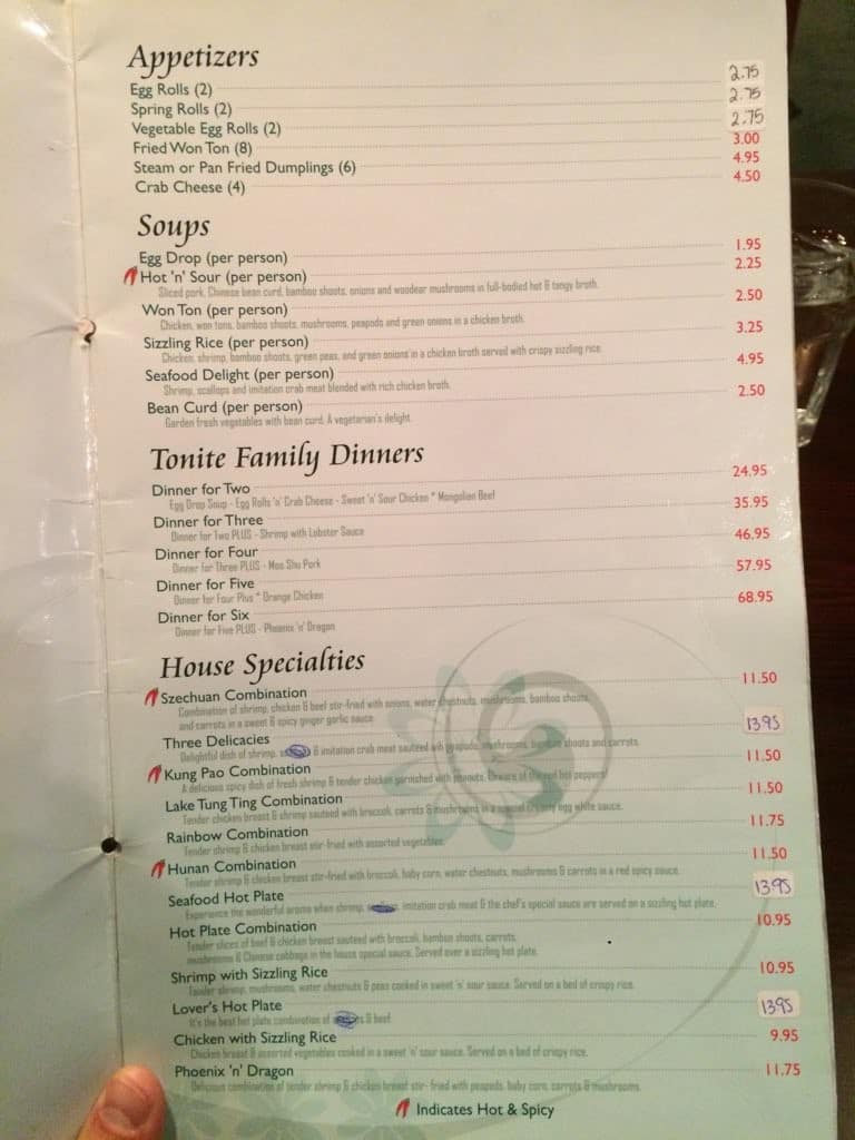 Chinese Tonite Restaurant Menu