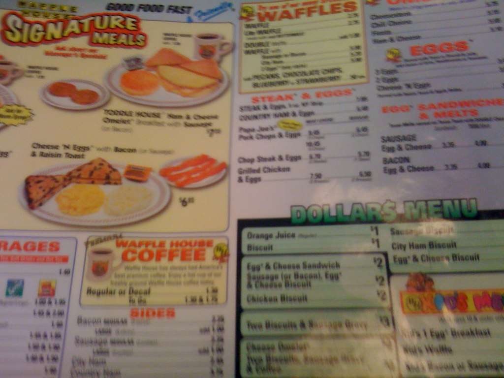 Menu at Waffle House restaurant, Middletown