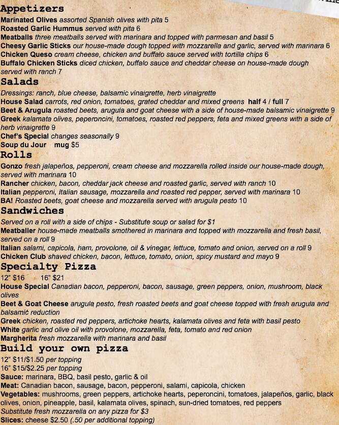 PizzaBar66 menu