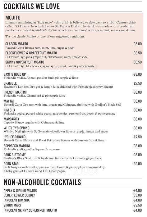 The Restaurant Bar & Grill Manchester menu