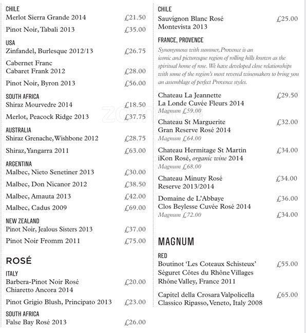 The Restaurant Bar & Grill Manchester menu