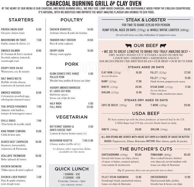 The Restaurant Bar & Grill Manchester menu