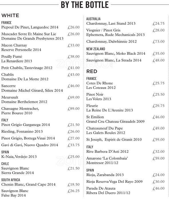 The Restaurant Bar & Grill Manchester menu