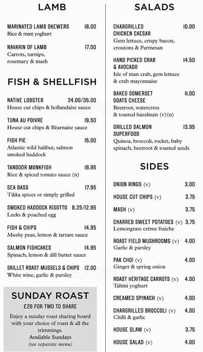 The Restaurant Bar & Grill Manchester menu