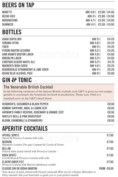 The Restaurant Bar & Grill Manchester menu