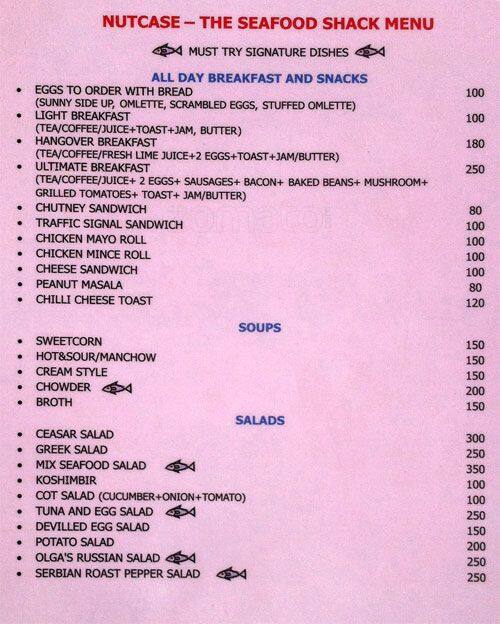 Nutcase The Sea Food Shack By Baga Blues menu