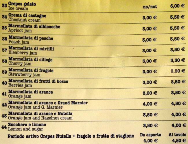 Menu di Creperia Michelangelo 