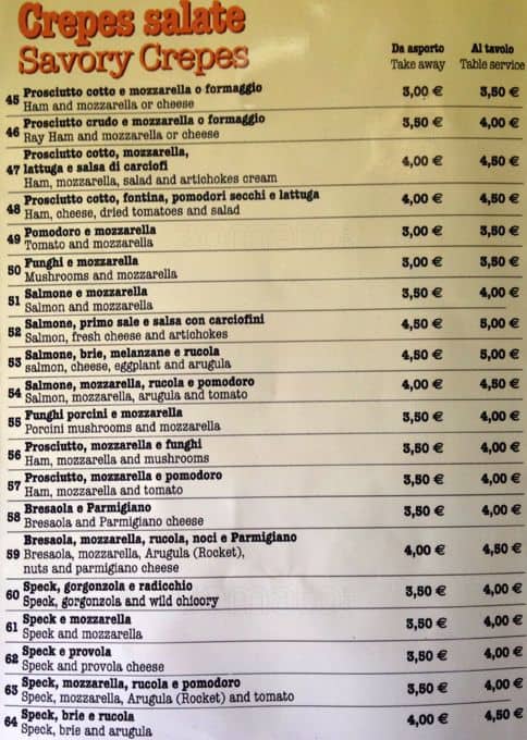 Menu di Creperia Michelangelo 