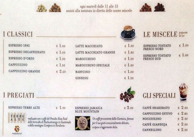 Caffè Vergnano Speisekarte