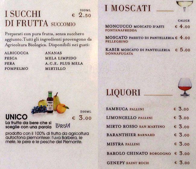 Caffè Vergnano Speisekarte