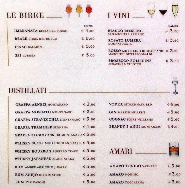 Caffè Vergnano Speisekarte