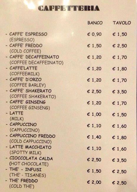 Menu di Caffè dell'Arco 