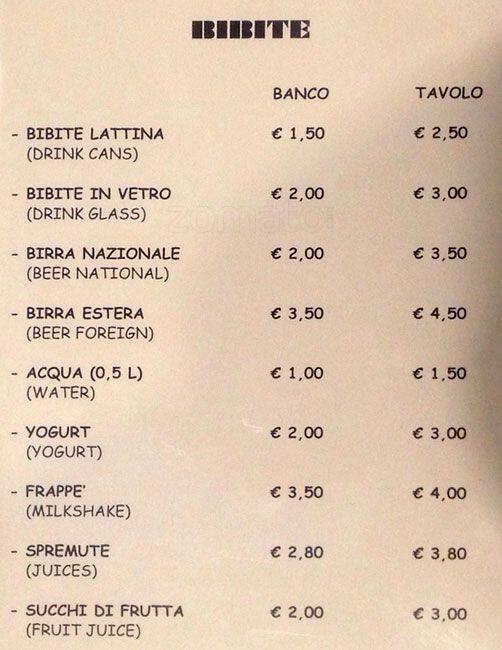 Menu di Caffè dell'Arco 