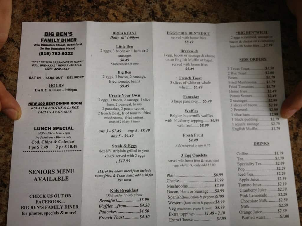 ben's kitchen and bar brantford menu