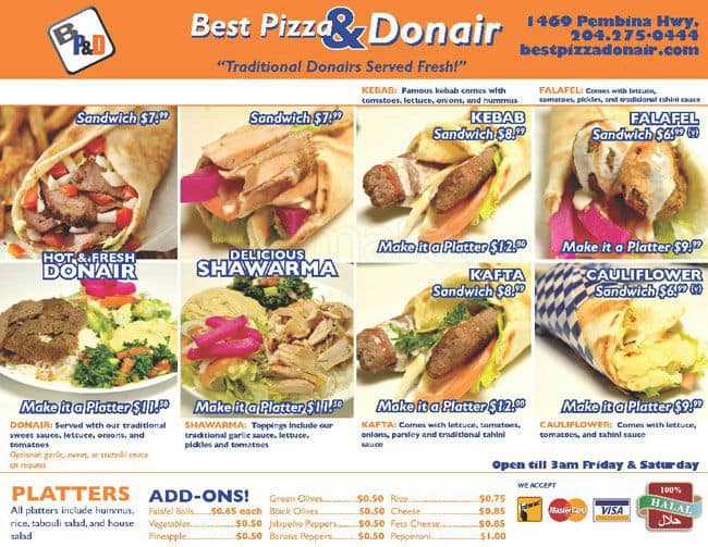 Best Pizza & Donair Menu, Menu for Best Pizza & Donair, Fort Garry