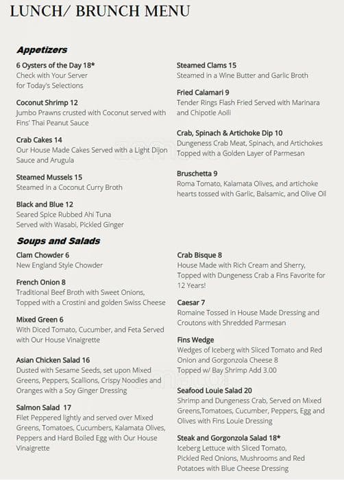 Fins Bistro Menu, Menu for Fins Bistro, Issaquah, Issaquah - Urbanspoon ...