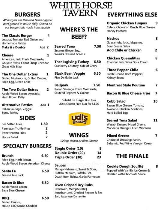 White Horse Tavern Menu, Menu for White Horse Tavern, Allston/Brighton