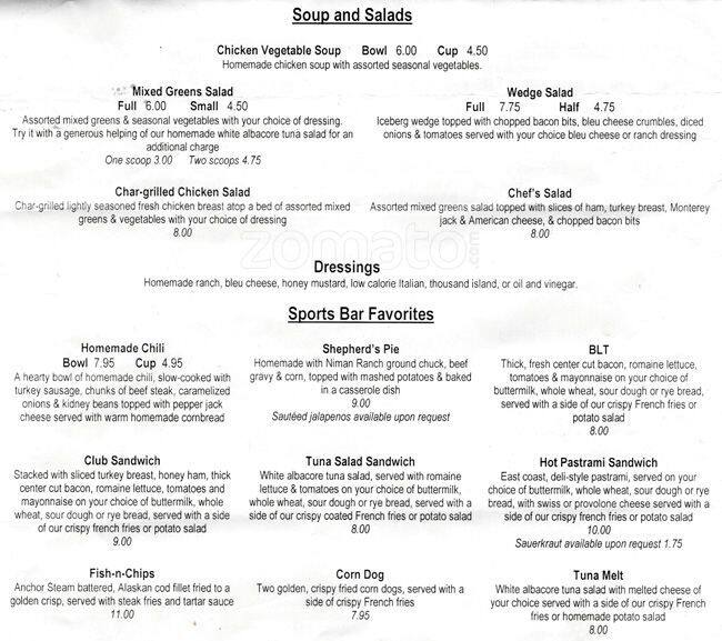 time out sports bar and grill menu
