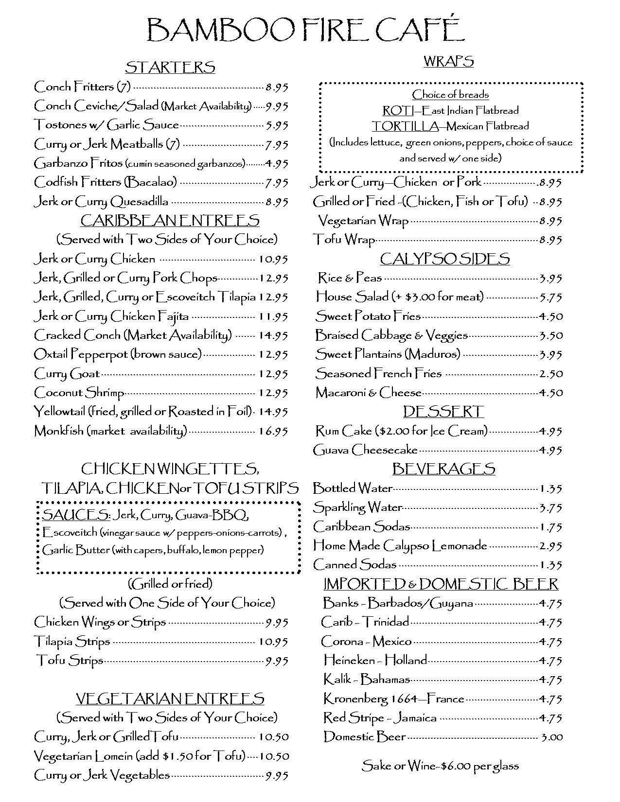 Bamboo Fire Cafe Menu, Menu for Bamboo Fire Cafe, Delray Beach, Miami