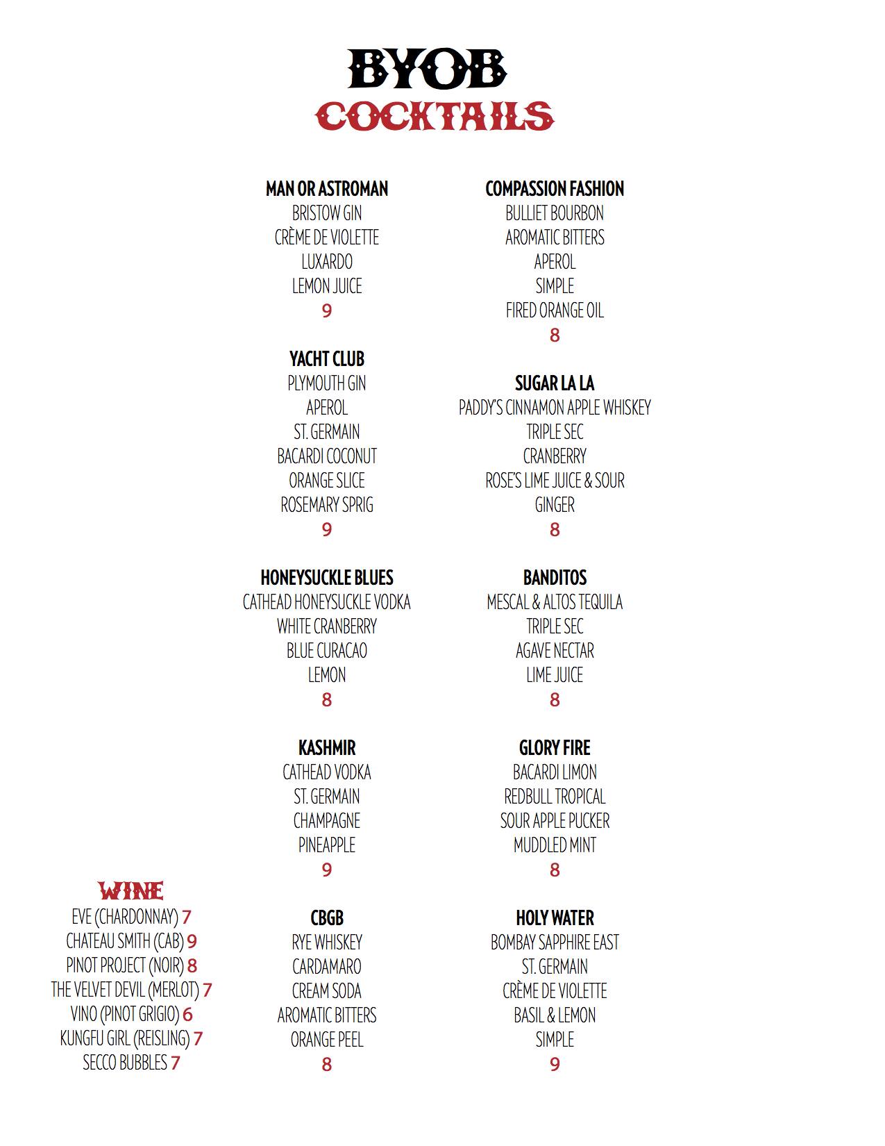 BYOB Rocks Menu, Menu for BYOB Rocks, Lakeview, Birmingham Urbanspoon