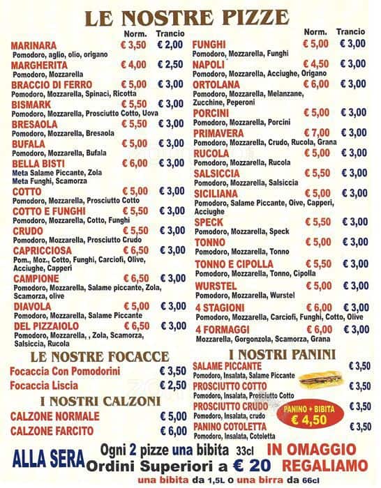Menu di Panetteria e pasticceria Romano 