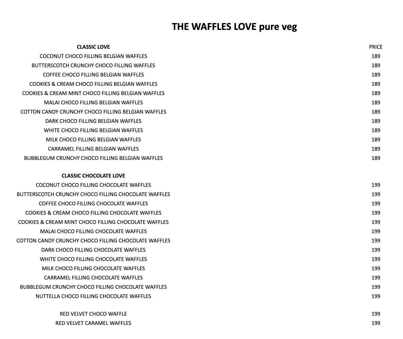 Menu of The Waffle Love, Kothrud, Pune
