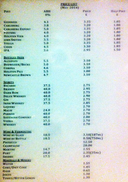 Jono's Free House menu